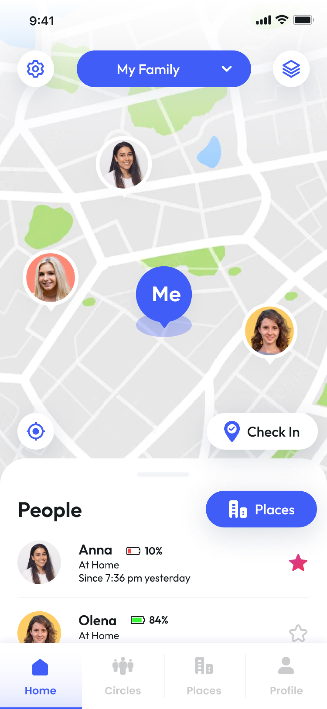 Family circle live map showing member locations