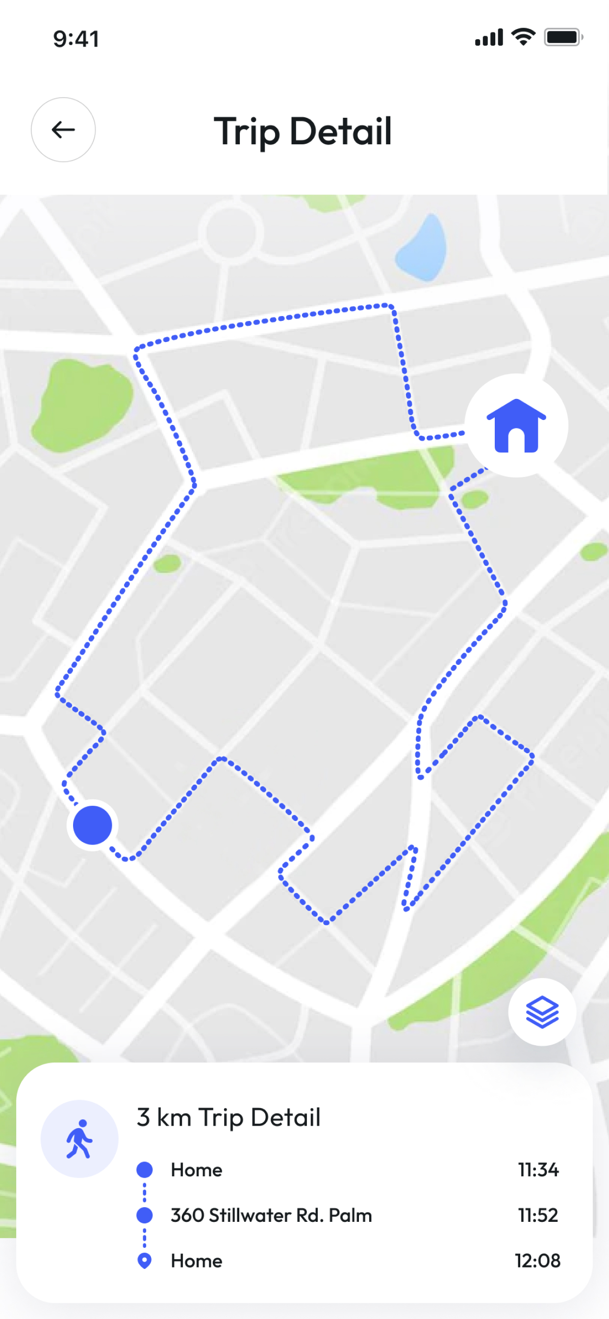 Trip detail with route history on map